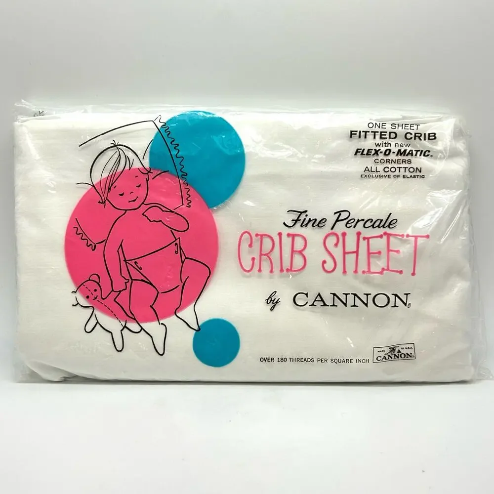 Vtg Cannon Crib Fitted Sheet White Percale Cotton 180 thread Made USA Craft NOS